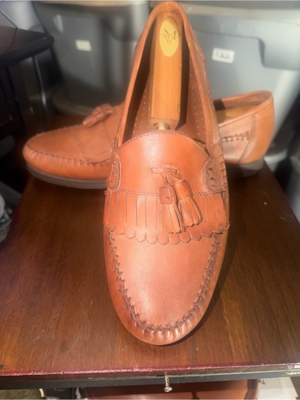 Bass Tan Leather 10.5W Tassel Kiltie Loafers(126)